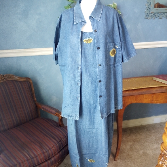 Reese Kelly Maxi Sunflower Denim Dress/ Shirt Set - Picture 1 of 11